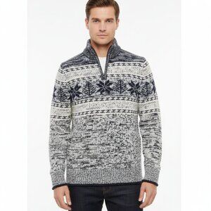 Black Brown 1826 Navy and Cream Zip Up Wool Sweater 🐑